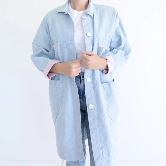 Vintage Green Village Blue Chambray Button Down Jacket 40 - Picture 2 of 16